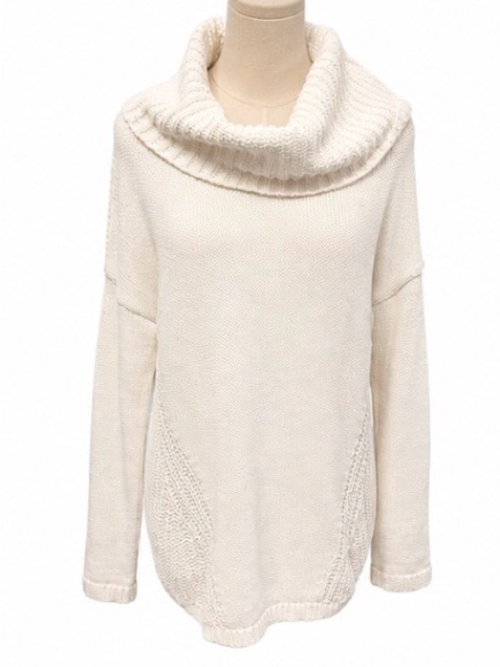 Rachel Zoe Large Ivory Cotton Cowl Neck Tunic Sweater